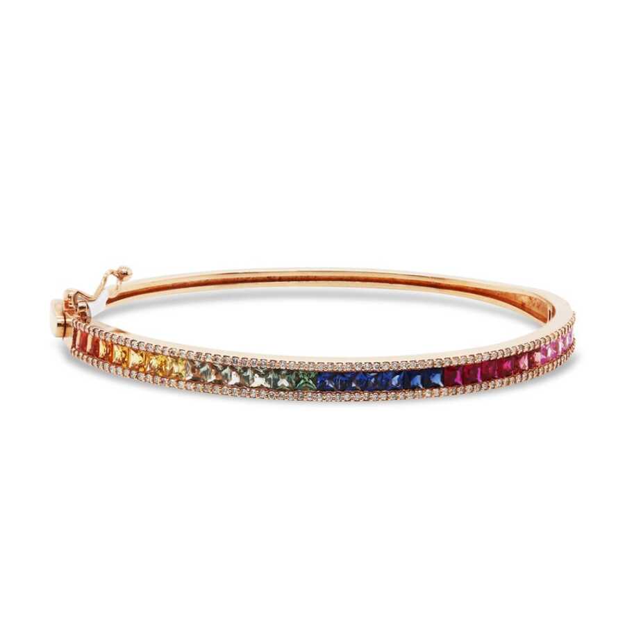 3,73 Karat Pırlanta Multicolor Safir Bileklik - Pırlanta Bileklikler