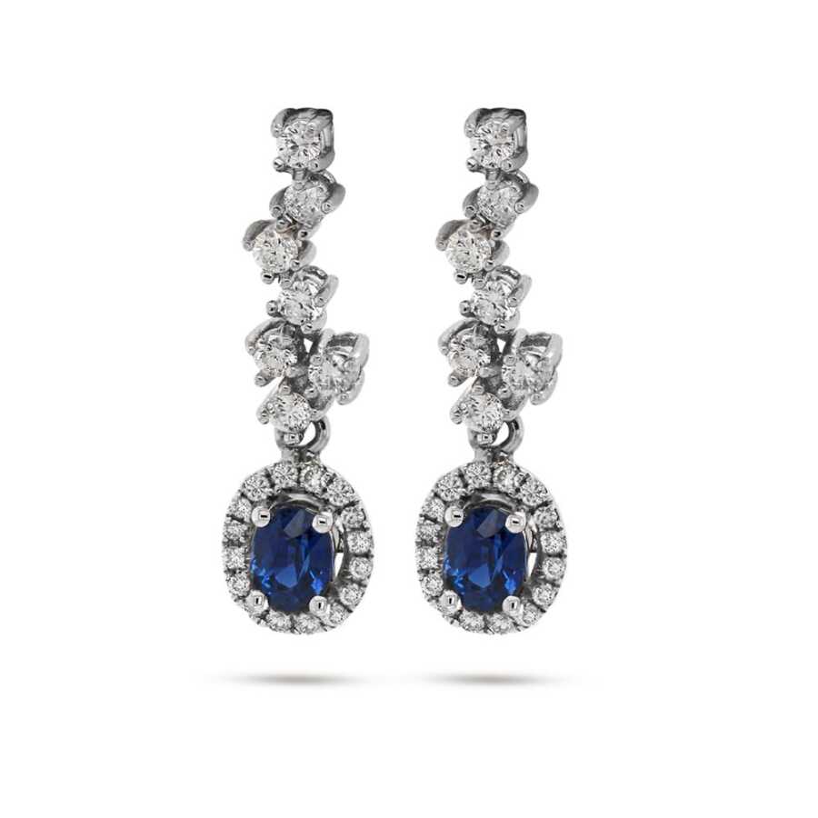 1,18 Karat Pırlantalı Safir Küpe - Tasarım Küpeler