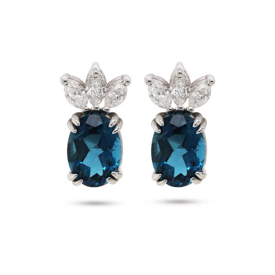 2,09 Karat Pırlantalı Safir Küpe - Tasarım Küpeler
