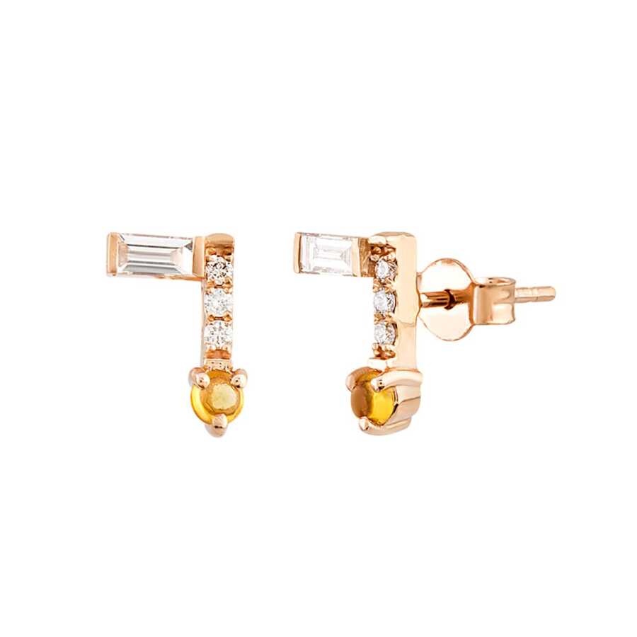 0.52 CT Baget Pırlanta Ve Golden Yellow Safir Taşlı Küpe - Tasarım Küpeler