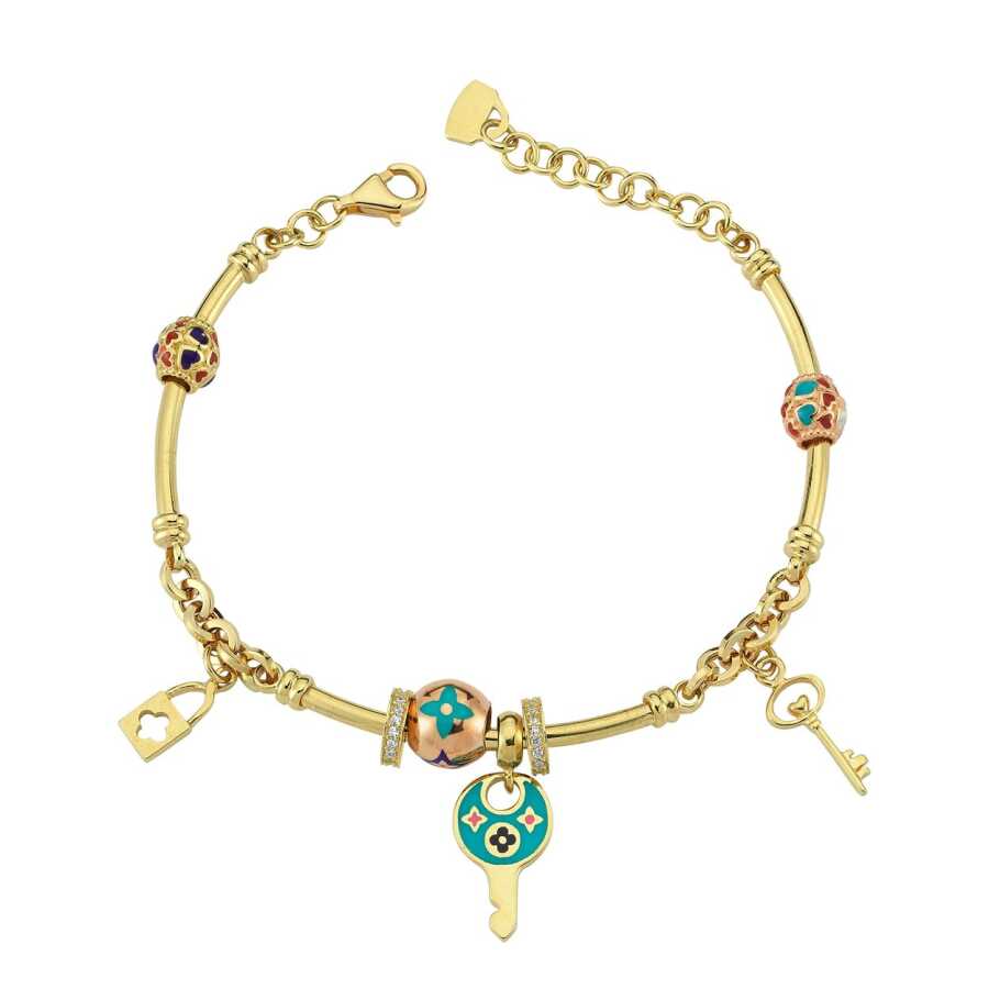 Eterna Sarı Altın Mineli Charm Bileklik 78-133BAV1 - Mineli Bileklikler