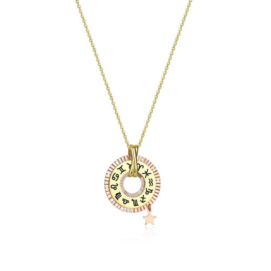 Sarı Ve Rose Altın Siyah Mineli Minima Burç Kolyesi X11180NAV1-2 - Burç Kolyeler