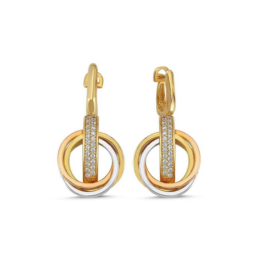 Eterna Sarı-Beyaz-Rose Altın Taşlı Küpe X2879EAV1 - İtalyan Küpeler