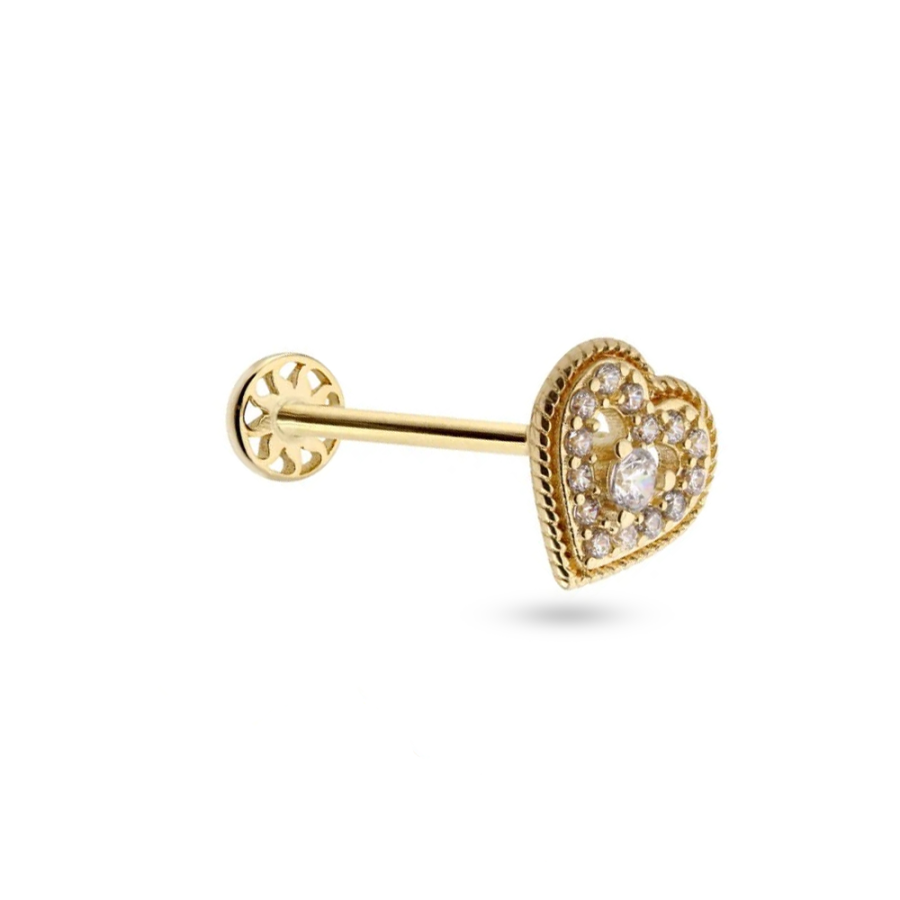 Büyük Taşlı Kalp Altın Piercing PRC0099 - Piercing