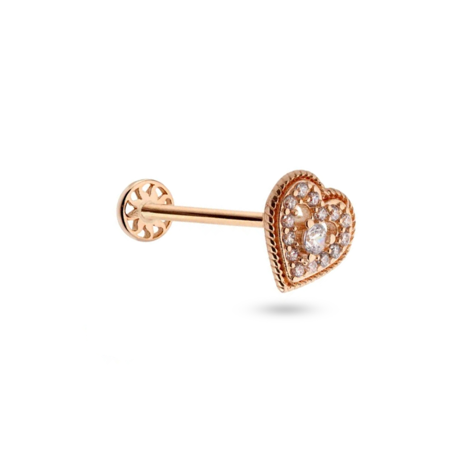 Büyük Taşlı Kalp Altın Piercing PRC0099 - Piercing