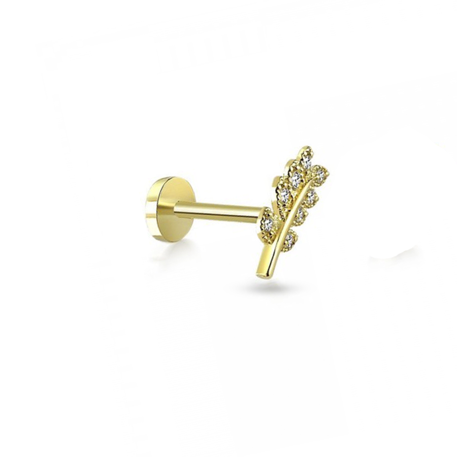 Taşlı Yaprak Altın Piercing PRC0069 - Küpeler
