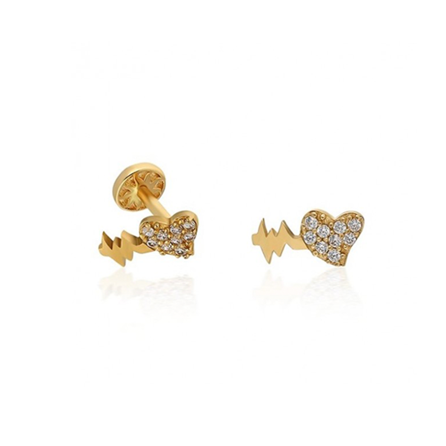 Taşlı Kalp Altın Piercing PRC0057 - Piercing