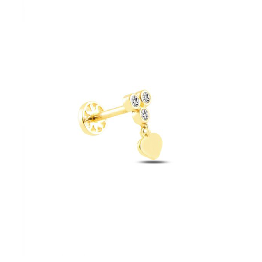 Üç Taşlı Kalp Altın Piercing PRC0065 - Küpeler