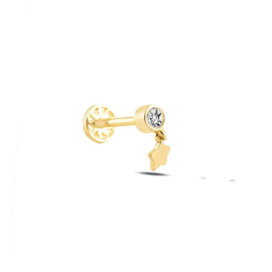 Taşlı Yıldız Altın Piercing PRC0066 - Küpeler
