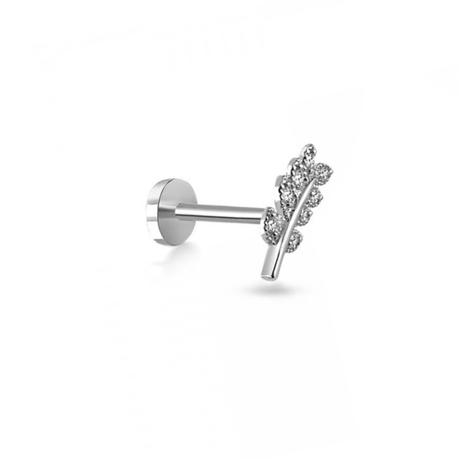 Taşlı Yaprak Altın Piercing PRC0069 - Küpeler