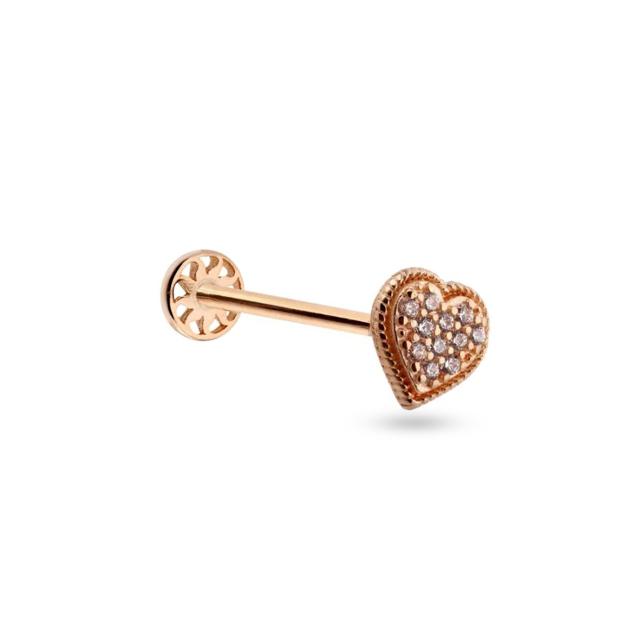 Taşlı Kalp Altın Piercing PRC0098 - Piercing