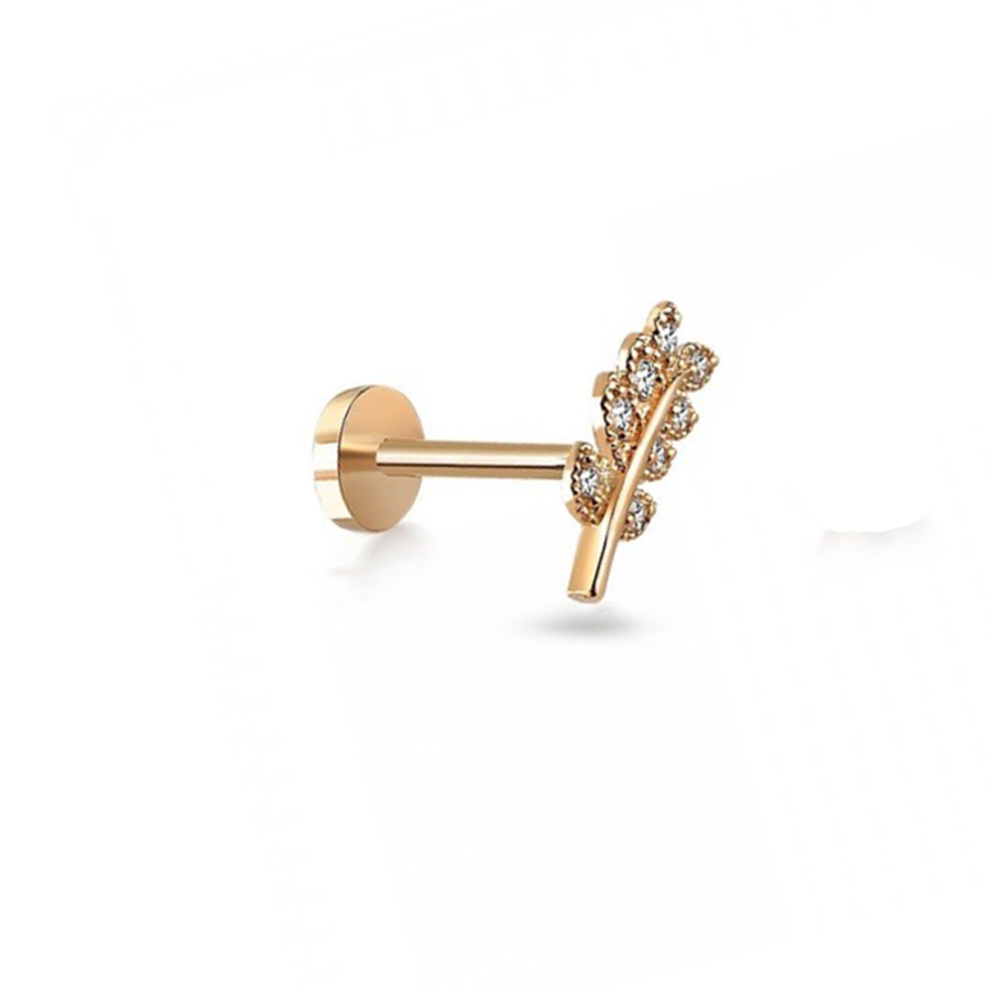 Taşlı Yaprak Altın Piercing PRC0069 - Küpeler