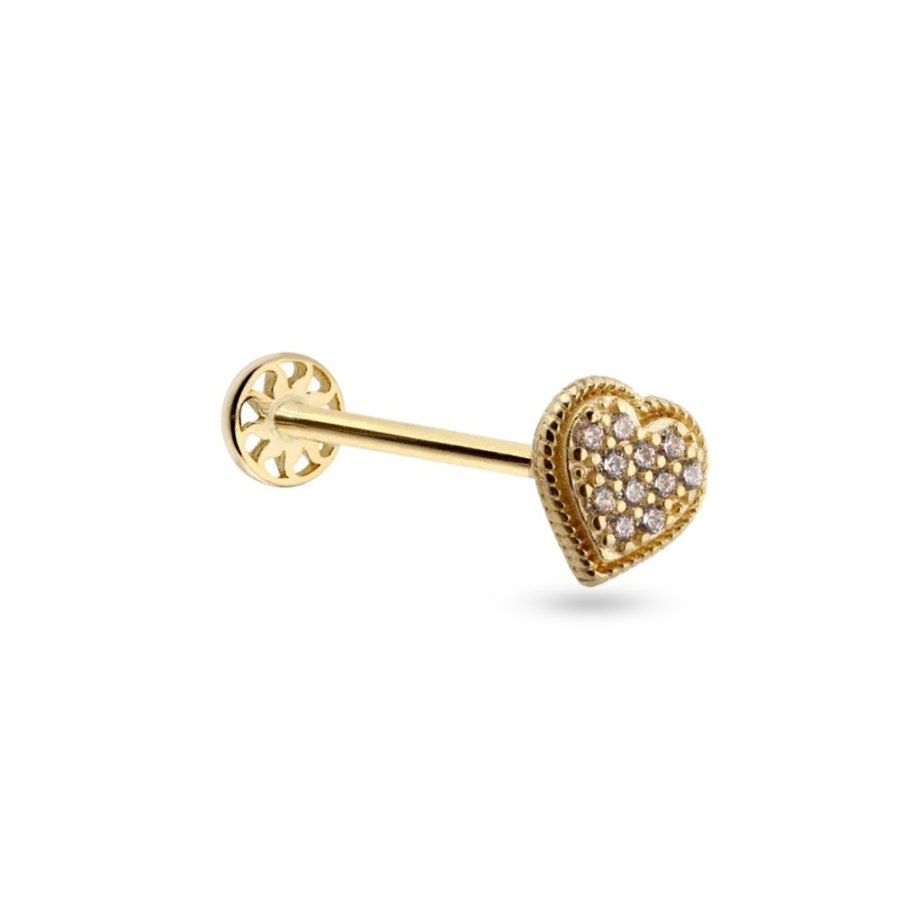 Taşlı Kalp Altın Piercing PRC0098 - Piercing