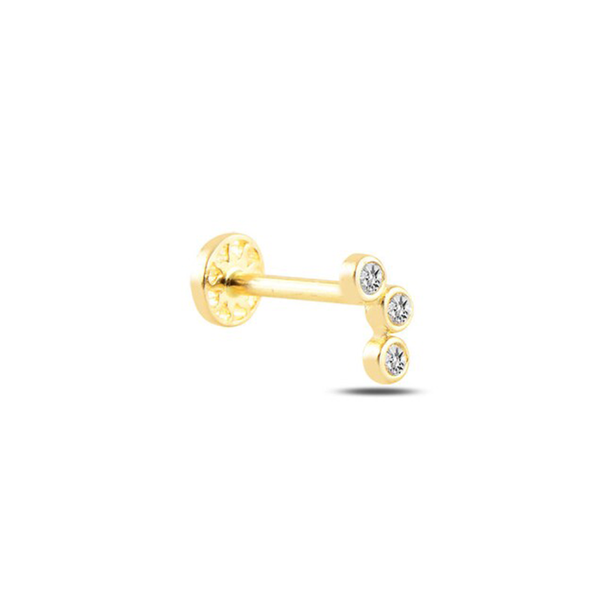 Üç Taşlı Altın Piercing PRC0052 - Küpeler