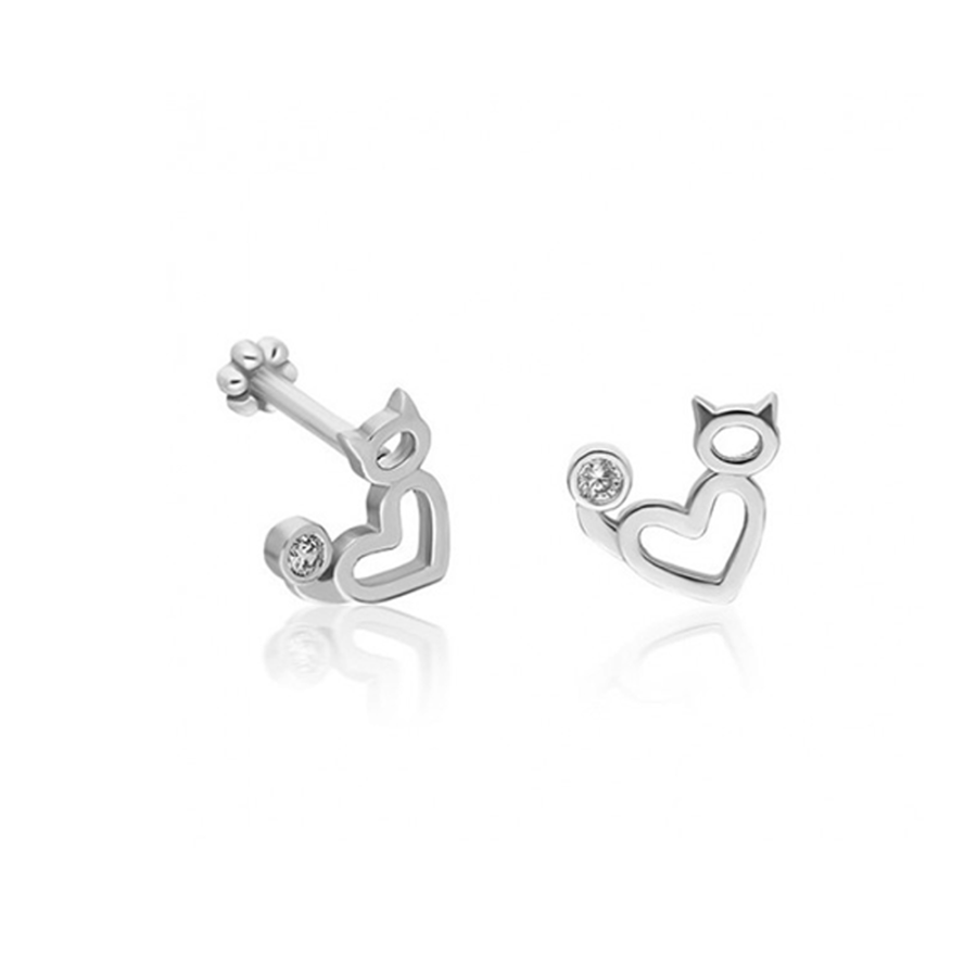 Kedi Figürü Kalpli Altın Piercing PRC0043 - Küpeler
