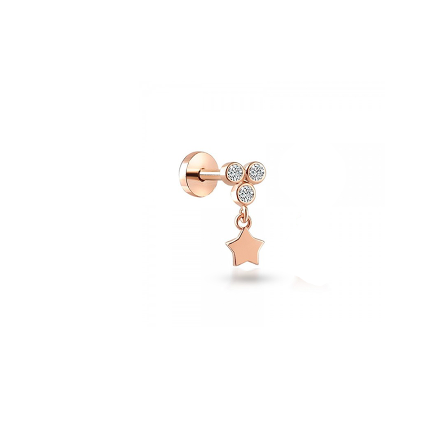 Taşlı Yıldız Altın Piercing PRC0011 - Küpeler