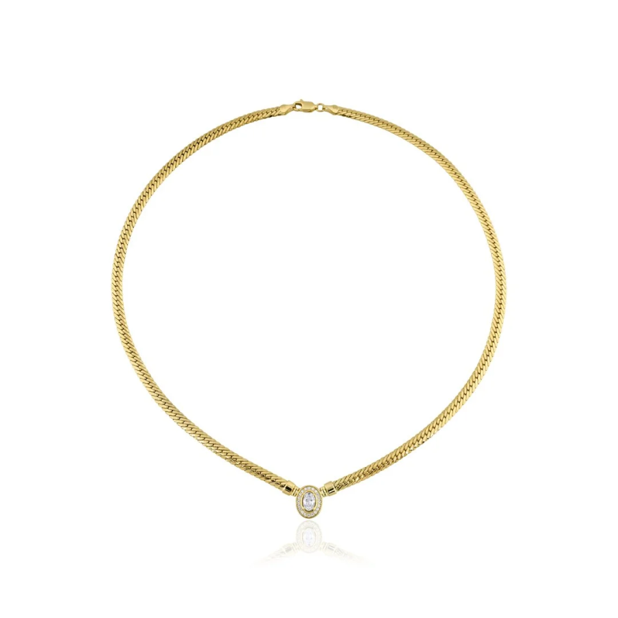Oval Taşlı Balıksırtı Kolye - Kolyeler