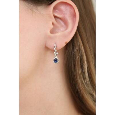 1,18 Karat Pırlantalı Safir Küpe