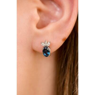 2,09 Karat Pırlantalı Safir Küpe