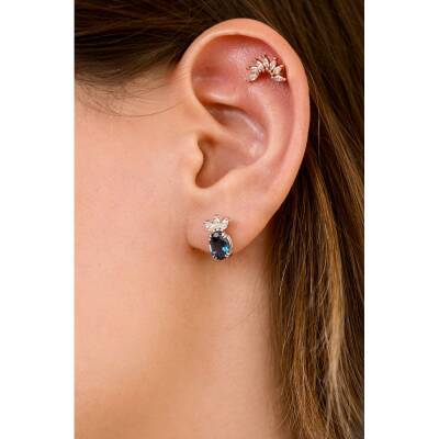 2,09 Karat Pırlantalı Safir Küpe