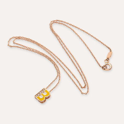 0.03 CT Pırlanta Taşlı Ve Sarı Mineli B Harf Kolye